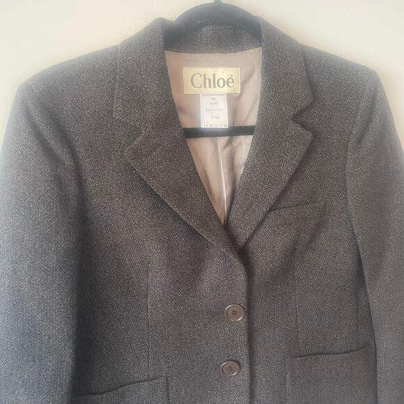 Chloe Vintage 100% Wool Dark Grey Blazer Size 40‎ - Picture 2 of 6